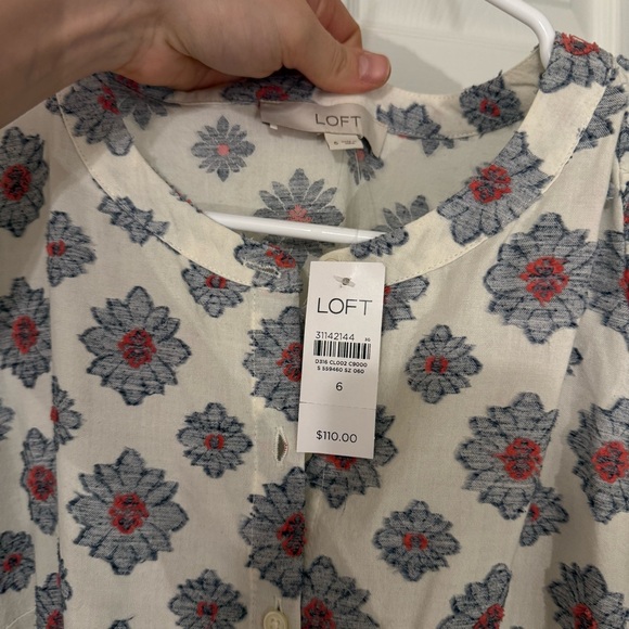 Loft Side Tie Medallion Block Midi Dress Size 6 New - Picture 7 of 8